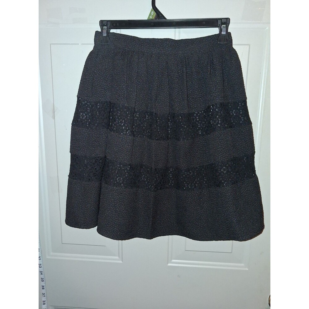 Xhilaration Black Textured Lace Panel A-Line Skirt XS Mini Lined Stretch